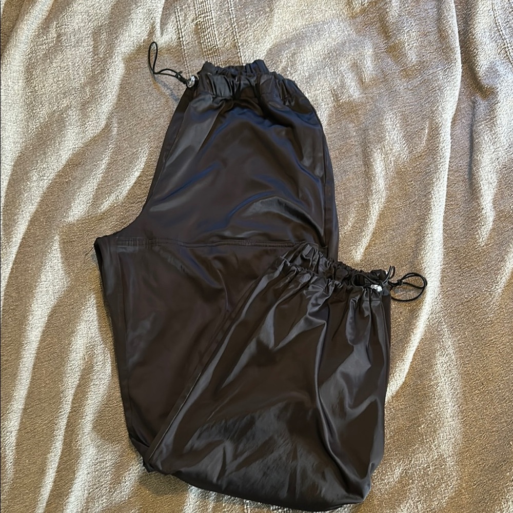 Zara elastic waist satin effect joggers | Black